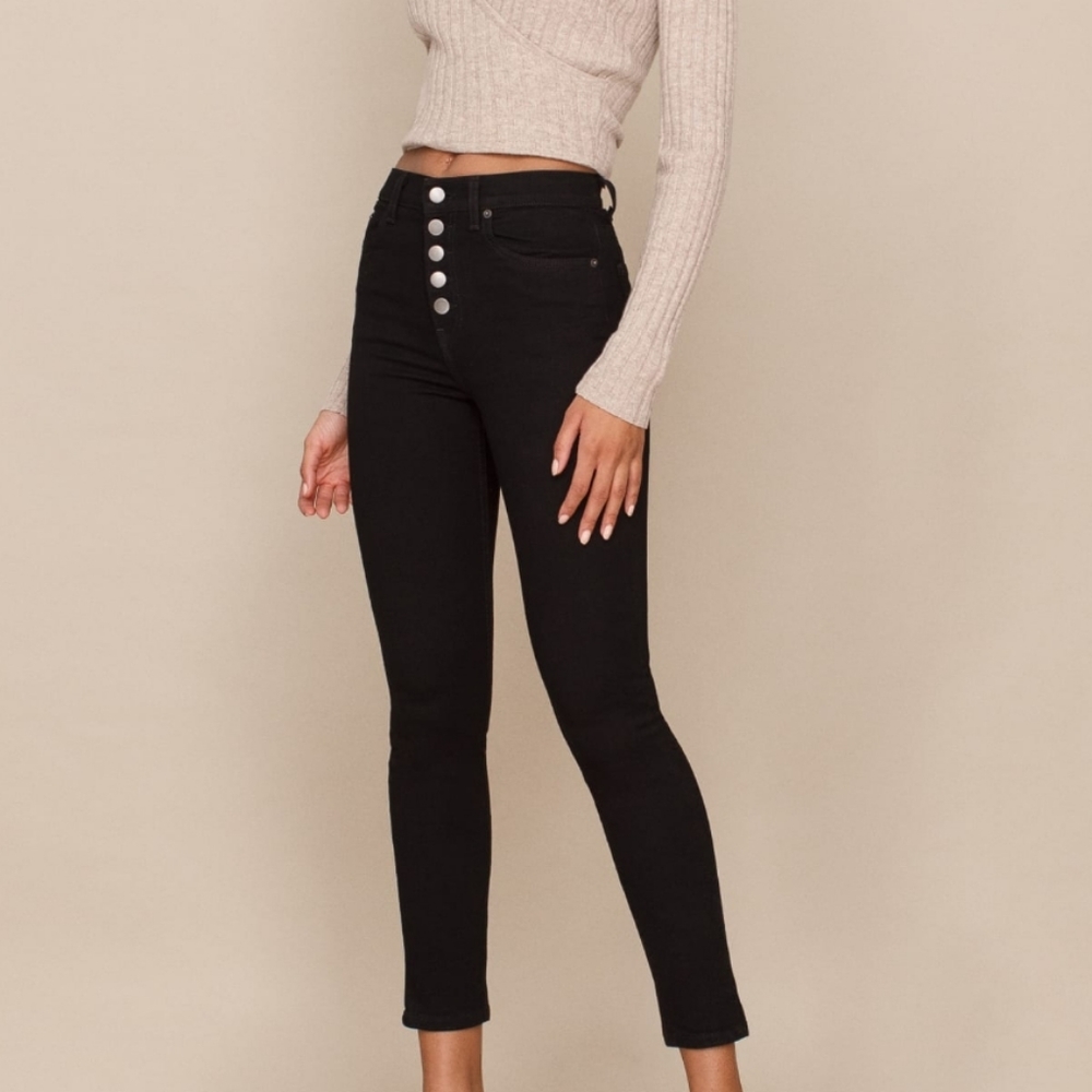 Reformation High & Skinny With Button Fly Jeans in Black Wash